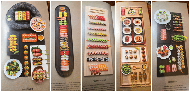 תפריט מהיפים שראיתי. כמה עמודים מהתפריט ב-Sticks N Sushi